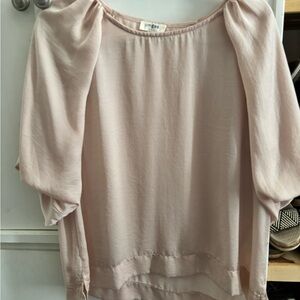 Umgee Pink Puff Sleeve Blouse with Ruffled 3/4 Sleeves